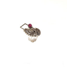 Load image into Gallery viewer, Sterling Silver Peacock Ring with Pink Crystals
