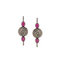 Load image into Gallery viewer, Sterling Silver Floral Motif Small Earrings with Pink Crystals
