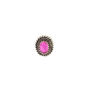 92.5 SILVER 3 LINE TWISTED WIRE NOSE BUTTON WITH PINK XTL ON IT
