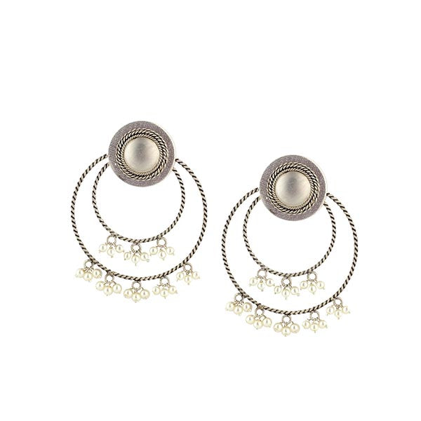Sterling Silver Twister Lines Bali Earrings with Pearls