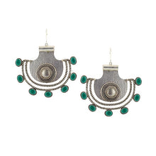 Load image into Gallery viewer, Sterling Silver Pankha Drop Earrings with Green Crystals
