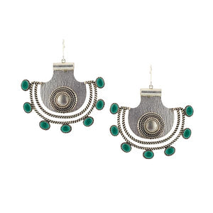 Sterling Silver Pankha Drop Earrings with Green Crystals
