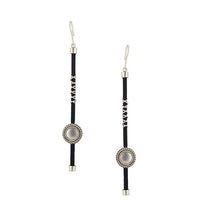 Load image into Gallery viewer, Sterling Silver &amp; Black Cord Pendulum Earrings
