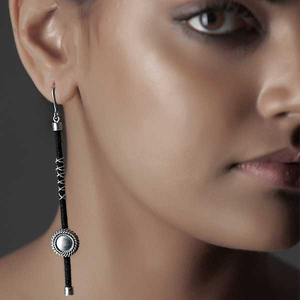 Sterling Silver & Black Cord Pendulum Earrings