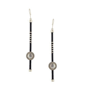 Sterling Silver & Black Cord Pendulum Earrings