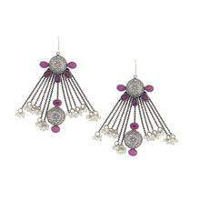 Load image into Gallery viewer, Sterling Silver Streak Drop Earrings with Pink Crystals &amp; Pearls
