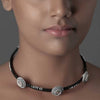Sterling Silver & Black Cord Circles Choker Necklace