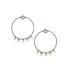 Load image into Gallery viewer, Sterling Silver Twisted Line Hoop Earrings with Crystals &amp; Pearls
