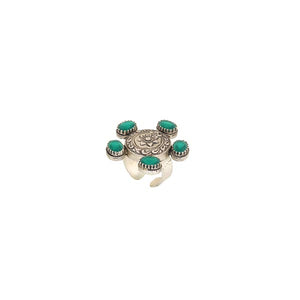 Sterling Silver Floral Motif Ring with Green Crystals