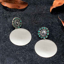 Load image into Gallery viewer, Sterling Silver Circle Drop Earrings with Green Crystal Pendants

