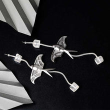 Load image into Gallery viewer, Silver Toned &#39;Flights of Fancy&#39; Drop Earrings with Steel &amp; Calcite Details Worn by Priyamani

