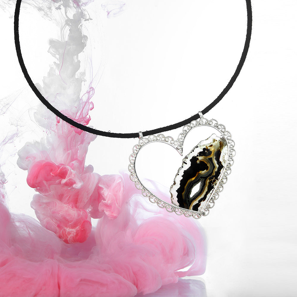 Black cord necklace with large flower charm | My Jewellery