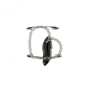 STERLING SILVER FILIGREE HEART CUFF WITH AGATE STONE