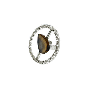 STERLING SILVER CIRCULAR FILIGREE RING WITH AGATE STONE