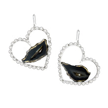 Load image into Gallery viewer, STERLING SILVER FILIGREE HEART DROP EARRINGS WITH AGATE STONE
