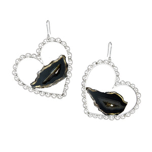 STERLING SILVER FILIGREE HEART DROP EARRINGS WITH AGATE STONE