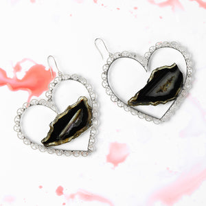 STERLING SILVER FILIGREE HEART DROP EARRINGS WITH AGATE STONE