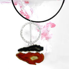 Load image into Gallery viewer, black-cord-necklace-with-sterling-silver-circular-pendant-and-agate-stones
