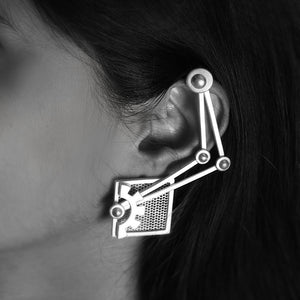SILVER TONED INDUSTRIAL EAR CUFFS WITH ANGULAR HARDWARE DETAILS