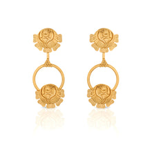 Load image into Gallery viewer, GOLD TONED DOUBLE ROSE DROP STUD EARRINGS
