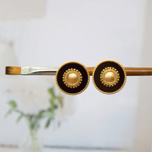 Load image into Gallery viewer, GOLD TONED AND BLACK CONCENTRIC CIRCLE STUD EARRINGS
