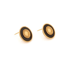 Load image into Gallery viewer, GOLD TONED AND BLACK CONCENTRIC CIRCLE STUD EARRINGS
