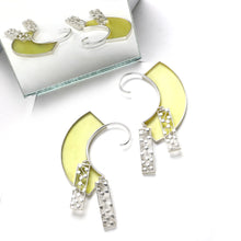 Load image into Gallery viewer, SILVER TONED YELLOW ARC EAR CUFFS WITH DOTTED BLOCK CHARMS

