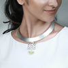 SILVER TONED COLLAR NECKLACE WITH DOTTED BLOCK & ACRYLIC ARCS PENDANT