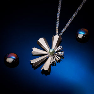 Customizable Pearl Starburst Locket with chain in 92.5 silver