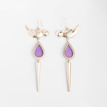 Load image into Gallery viewer, Limited Edition Bird, Coloured Acrylic and Cone earring (Purple)
