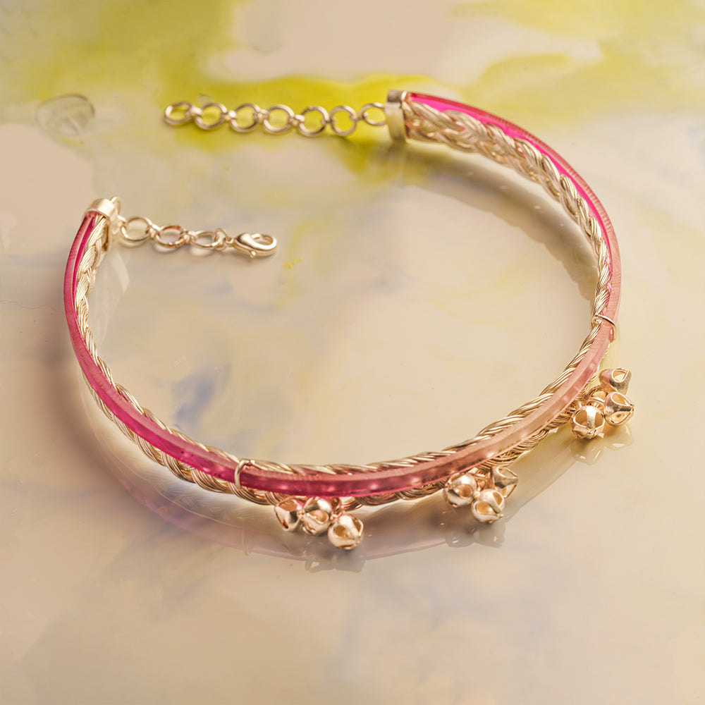 Limited Edition Rope and Coloured Acrylic choker with Ghungroo (Pink)