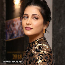 Load image into Gallery viewer, Gold Toned Rectangle Perspex Stud Earrings With Metal Detail Worn By Shruti Haasan
