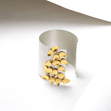 Load image into Gallery viewer, SILVER PLATED CUFF WITH GOLDEN WIRE &amp; DROPS ON ONE SIDE
