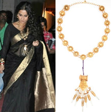 Load image into Gallery viewer, GOLD PLATED BUTTONS LONG NECKPIECE WORN BY VIDHYA BALAN
